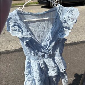 Light Blue Eyelet Ruffle Top